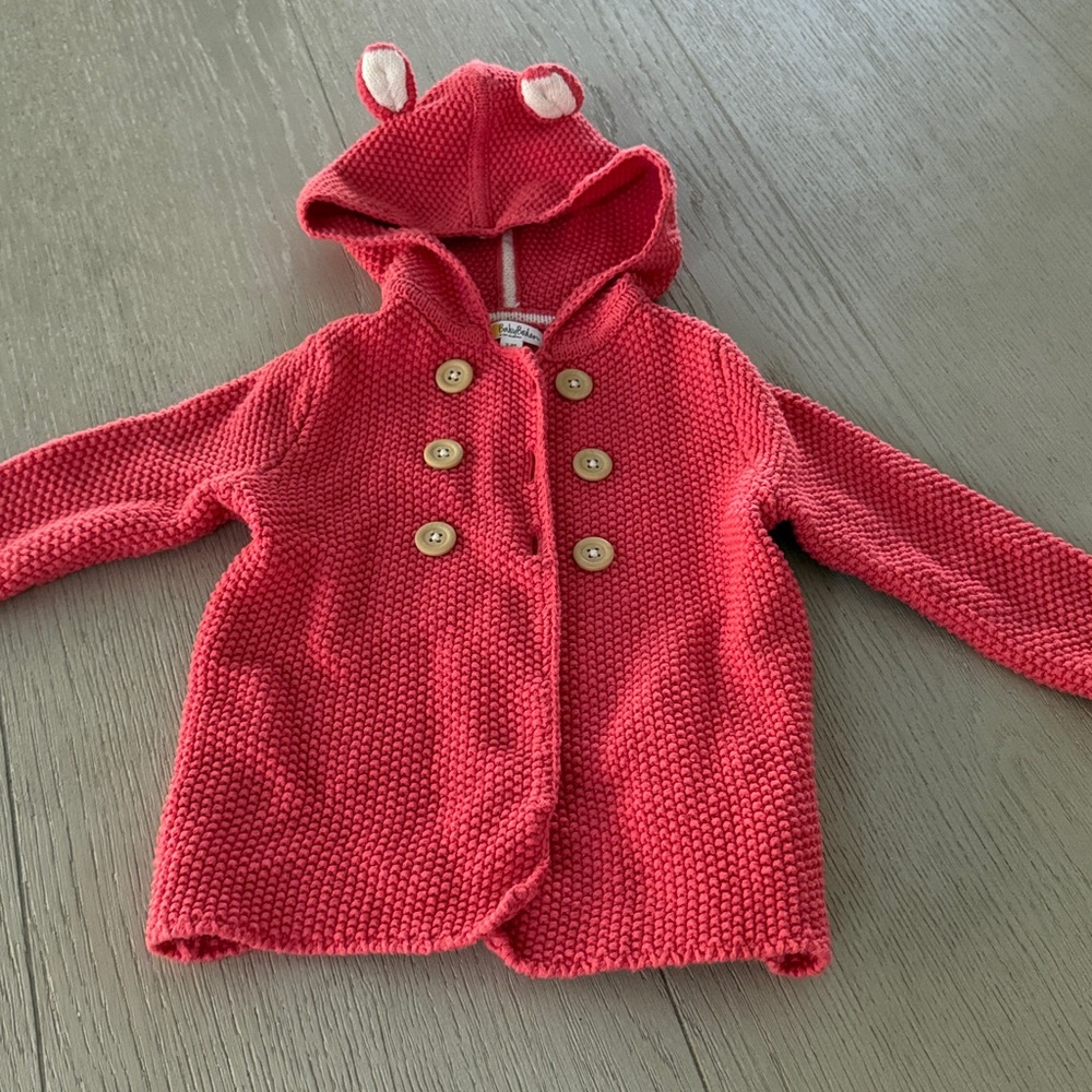 Baby Boden Red Hooded Cardigan with Ears